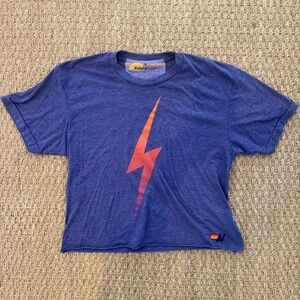 Aviator Nation Bolt Boyfriend Tee -Heathered Purple with Red/Orange Bolt. Size M